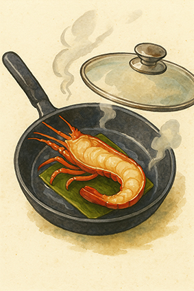 伊勢海老の蒸し方説明イラスト